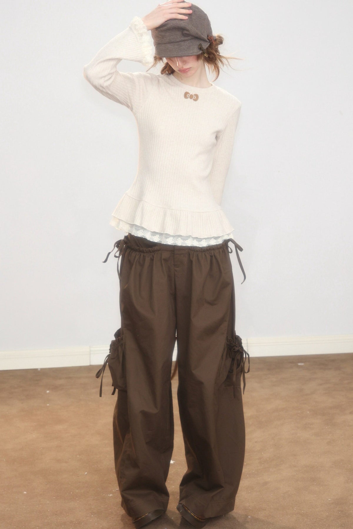 Lace Ruffle Hem Knit Top