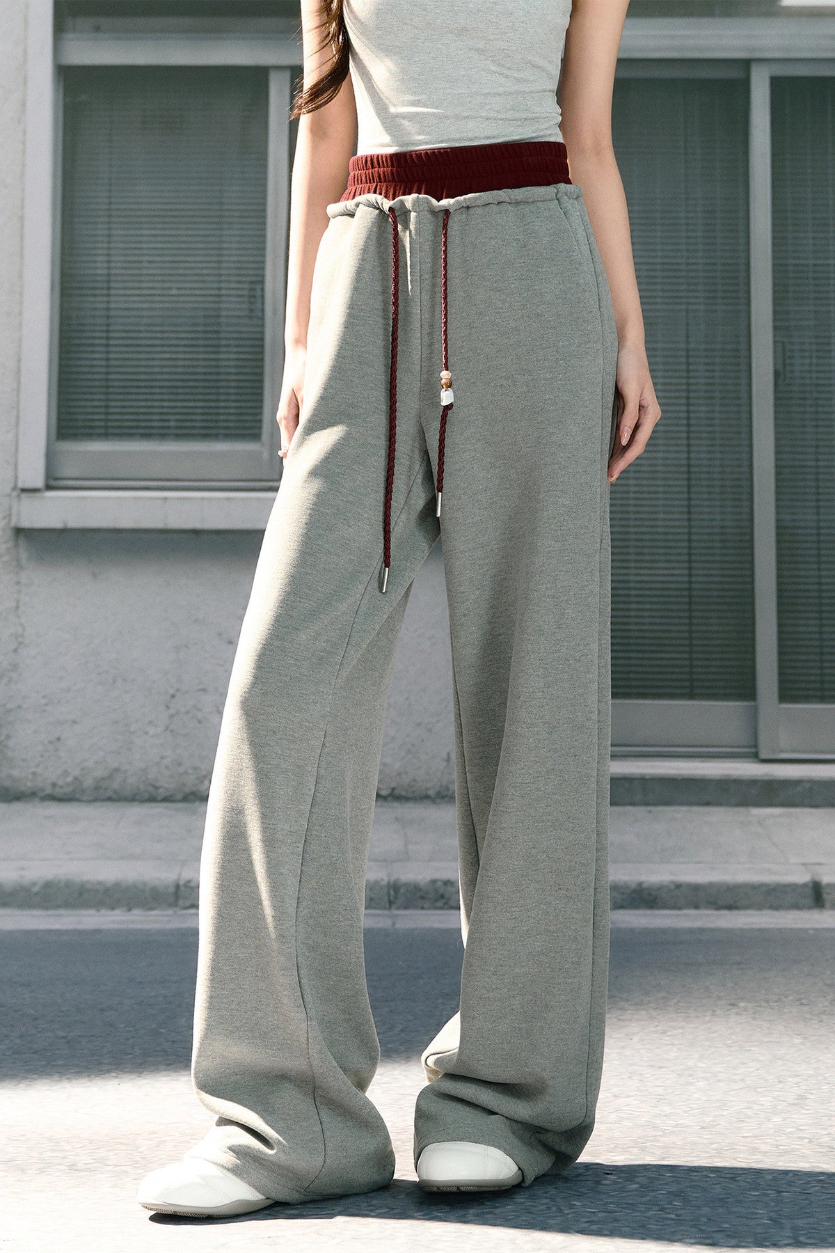 High-Waisted Wide-Leg Straight Drawstring Sweatpants