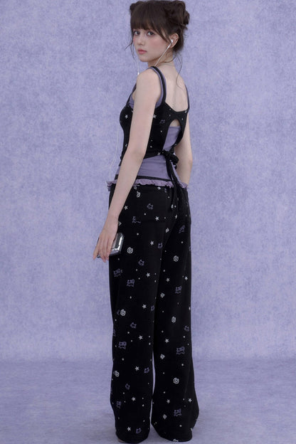 Black Purple Cutout Camisole Set