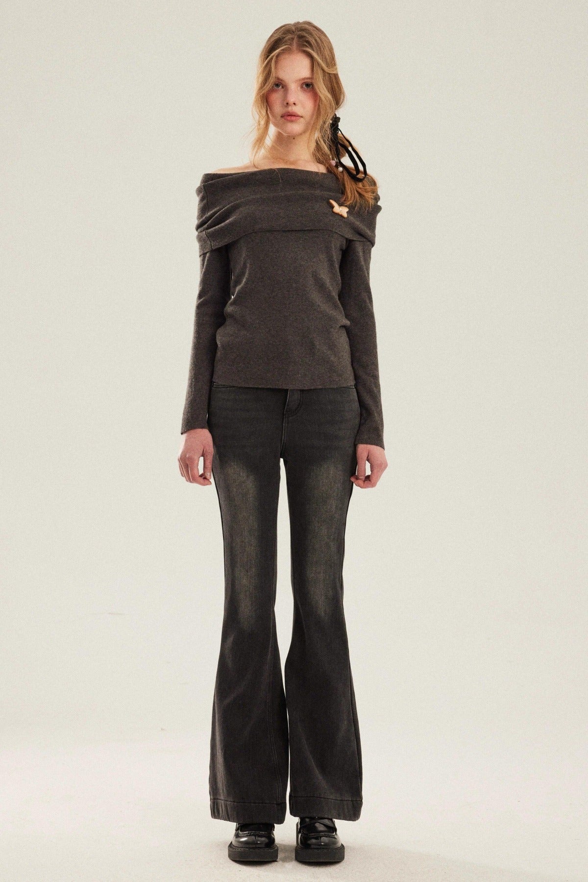 Off-Shoulder Knit Top and Pants Set-Up