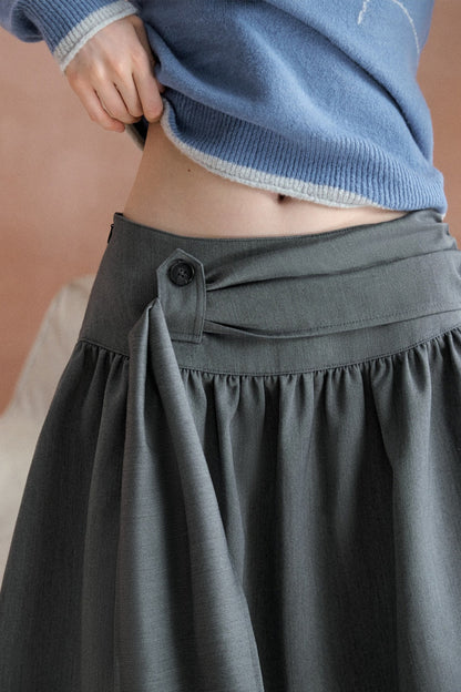 Tie-Waist Pleated A-Line Skirt