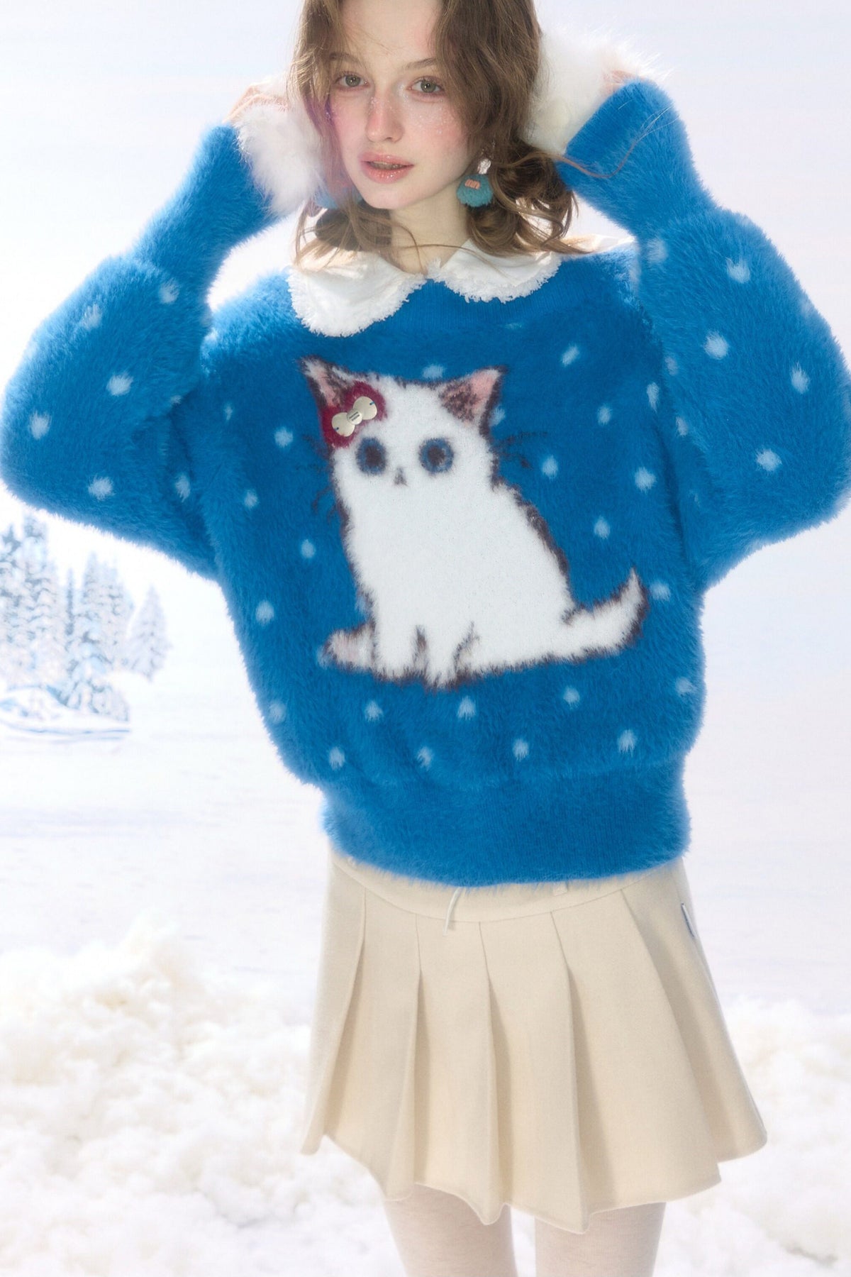 Blue Cat Polka Dot Sweater