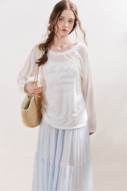 Blusa in lino con stampa a lettere e fiocco di neve