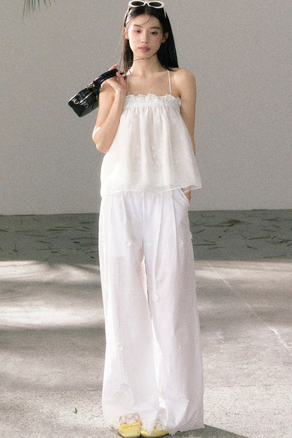 White Chiffon Lace Halter Top Set-Up