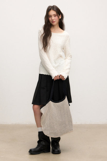 Textured Long Sleeve Knit Sweater With Pants and Skirt Set-Up