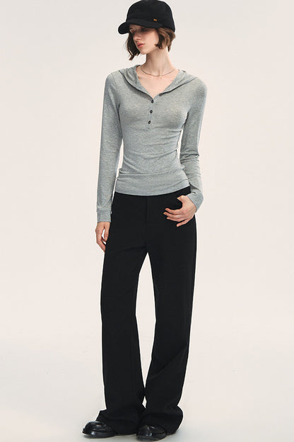 Elastisches T-Shirt mit Kapuze aus Wollmischung