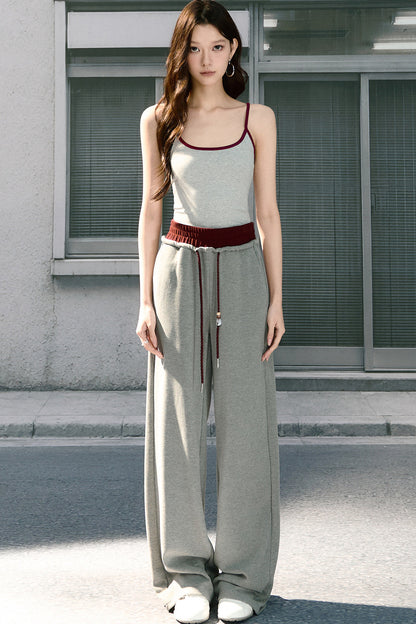 High-Waisted Wide-Leg Straight Drawstring Sweatpants