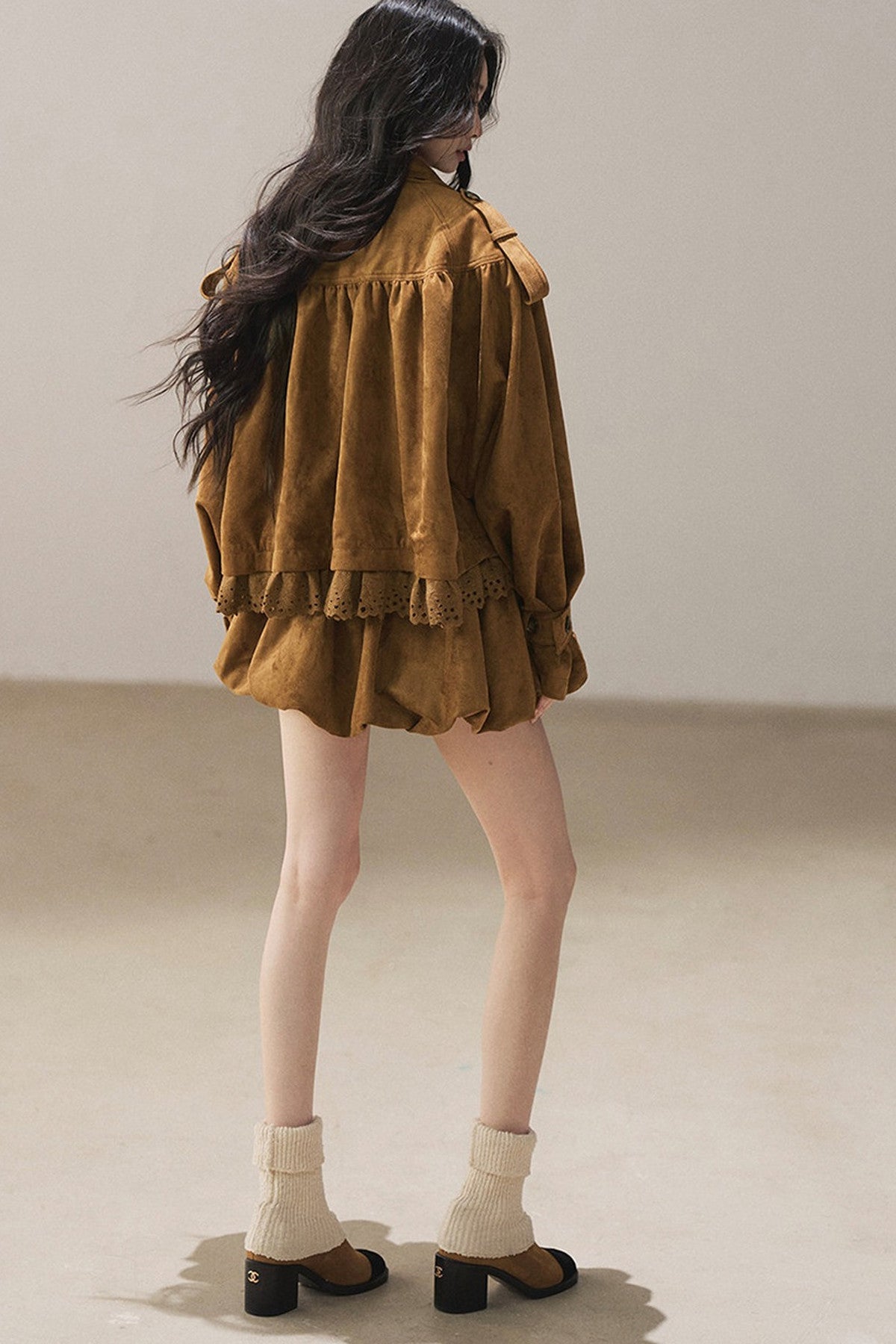 Ensemble veste et jupe en faux daim