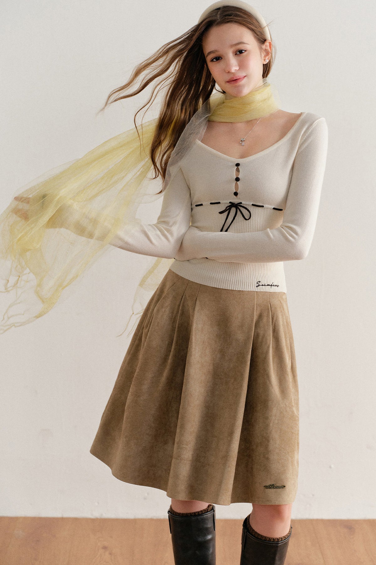Faux Suede High-Waisted A-Line Skirt