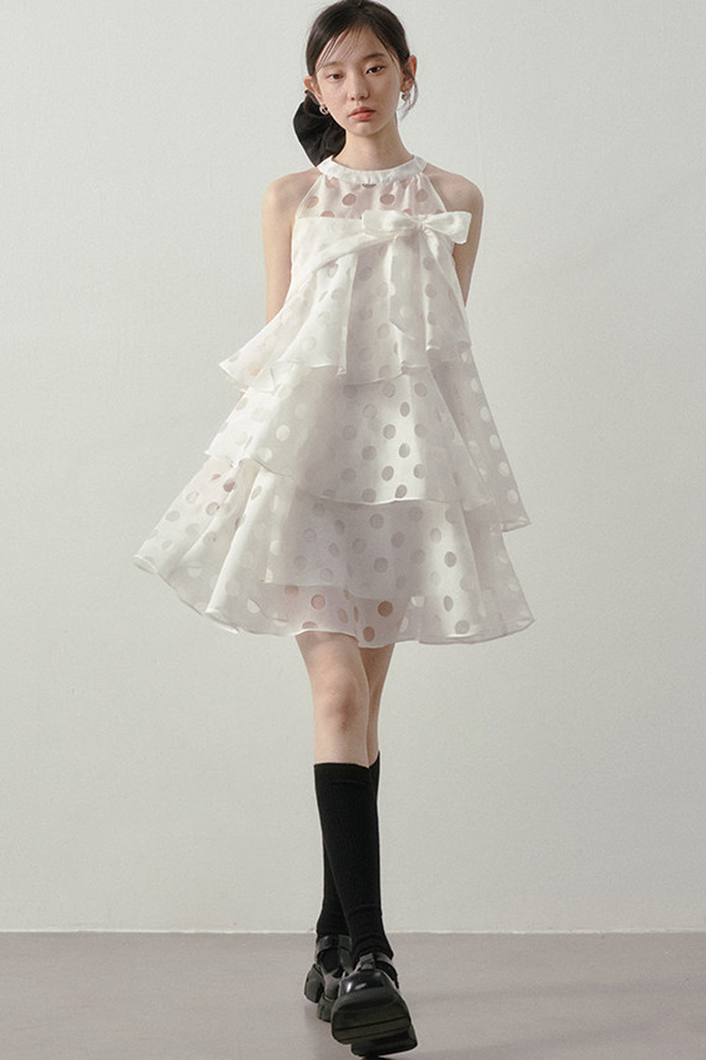 Polka Dot Ruffle Halter Dress