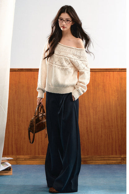 Off-Shoulder Diamond Knit Top