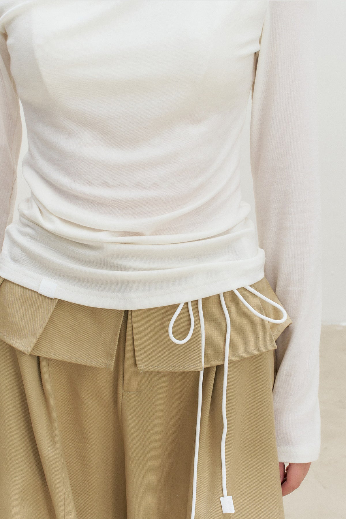 Lyocell Overlapping Pleated Long-Sleeve T-Shirt