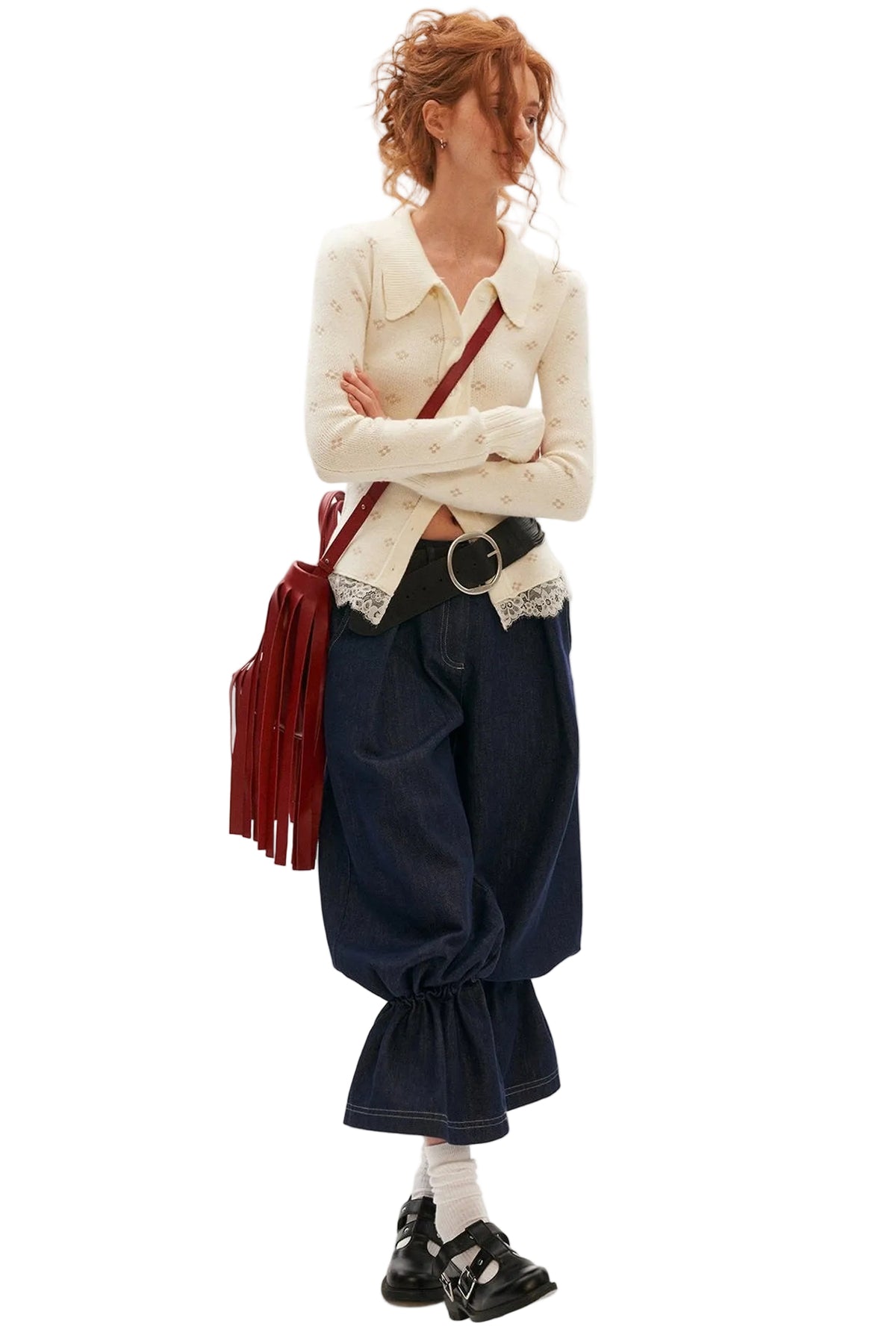 Cloud Soft Short-Sleeve Ruffled V-Neck Sweater