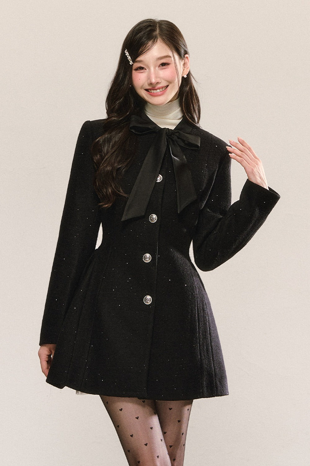 Black Bow-Tie Tweed Dress