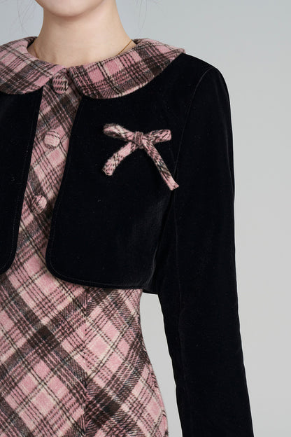 Layered-Look A-Line Plaid Dress