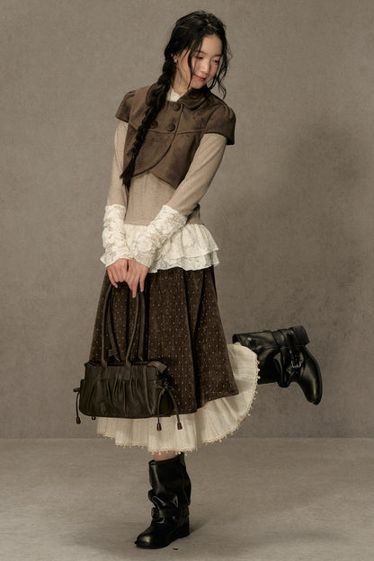 High-Neck Lace Edging Base Layer Top