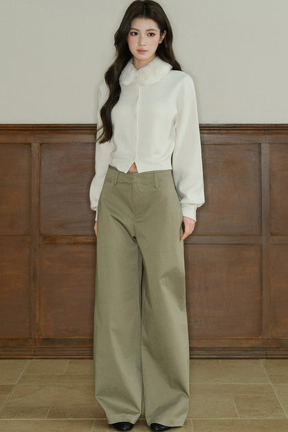 Pantalon taille basse à jambes larges