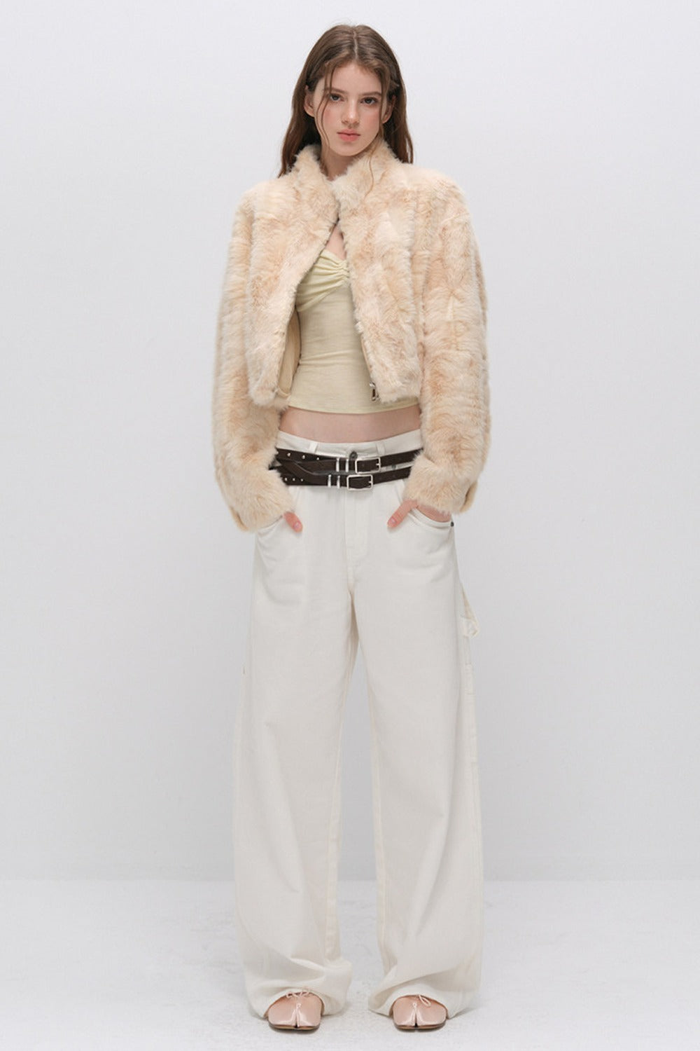 Stand Collar Faux Fur Jacket