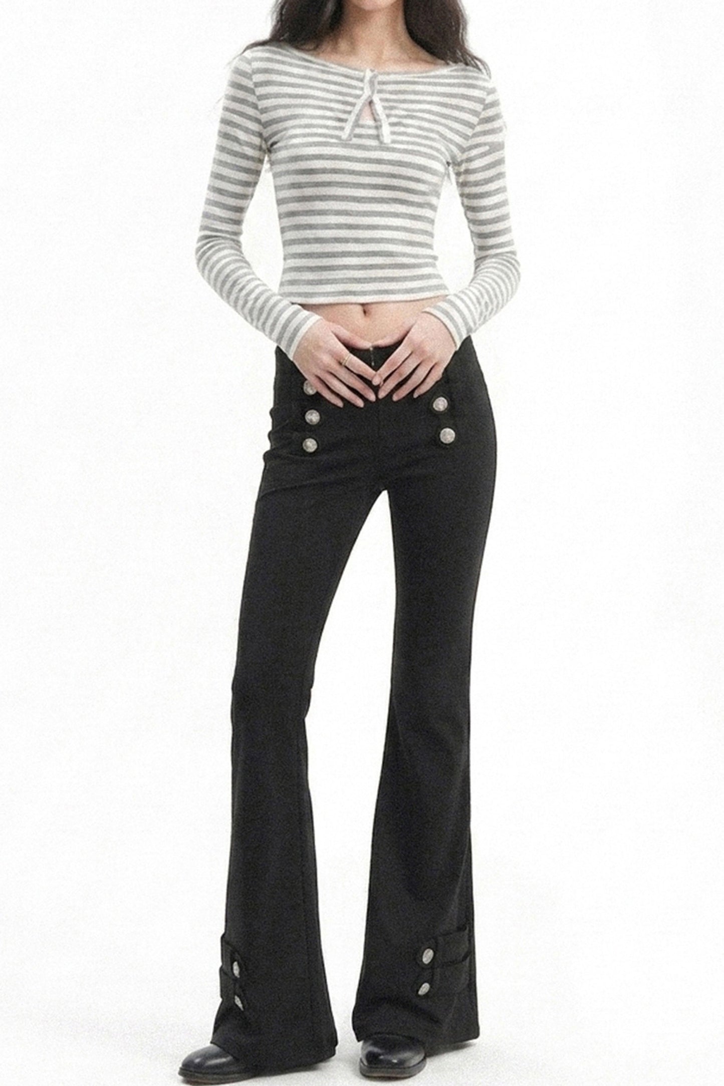 Low-Waist Waistless Buttoned Flared Pants