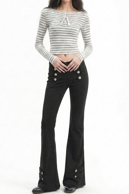 Low-Waist Waistless Buttoned Flared Pants