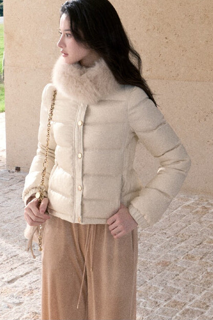Detachable Fur Collar White Duck Down Jacket