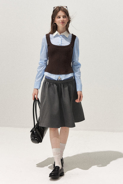 Spliced Twist-Knit Vest with Shirt Set