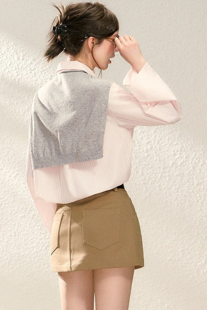 Bell-Sleeve Striped Blouse