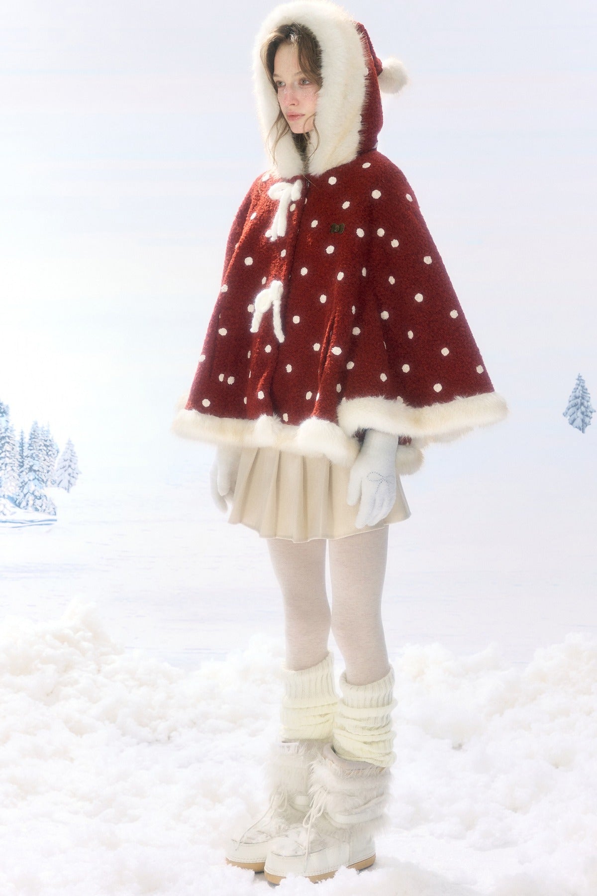 Red Polka Dot Plush Hooded Cloak