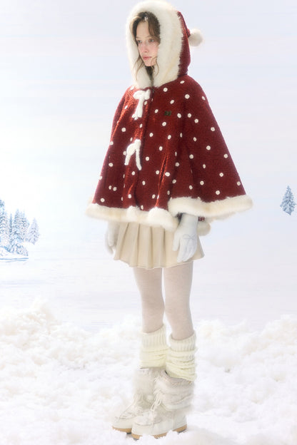 Red Polka Dot Plush Hooded Cloak