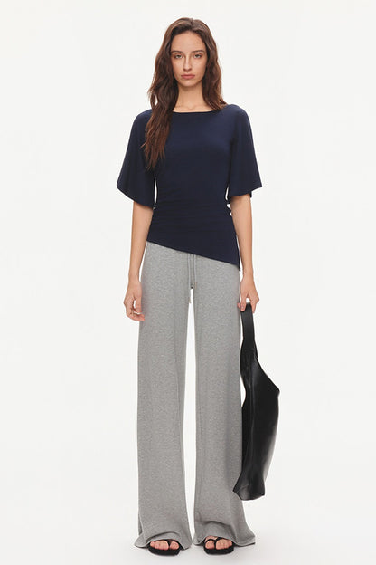 Ruched Modal Cotton Top and Wide-Leg Pants Set-Up