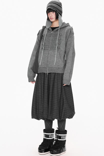 Hooded Zipper Knit Cardigan