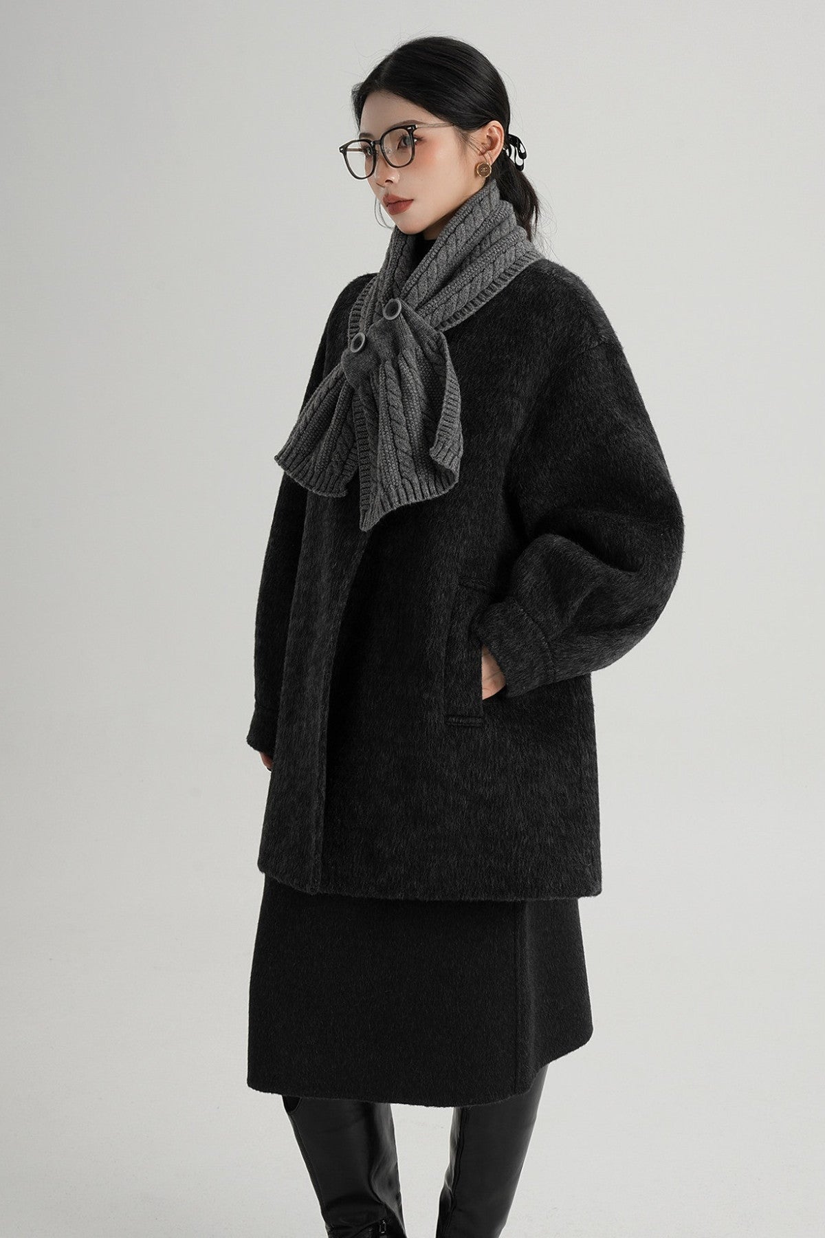 Scarf Collar Double-Sided Wool Coat