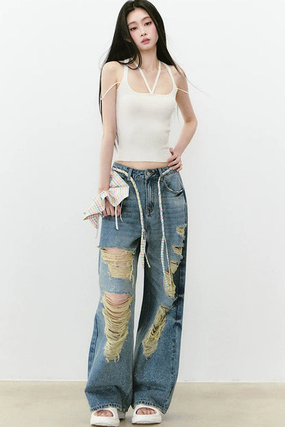 Sparkling Glitter Distressed Pants