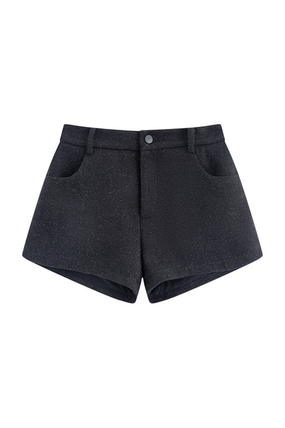 Black Shiny Waist-Cinching Blazer and Shorts Set-Up