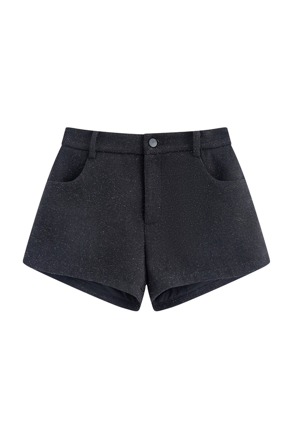 Black Shiny Waist-Cinching Blazer and Shorts Set-Up