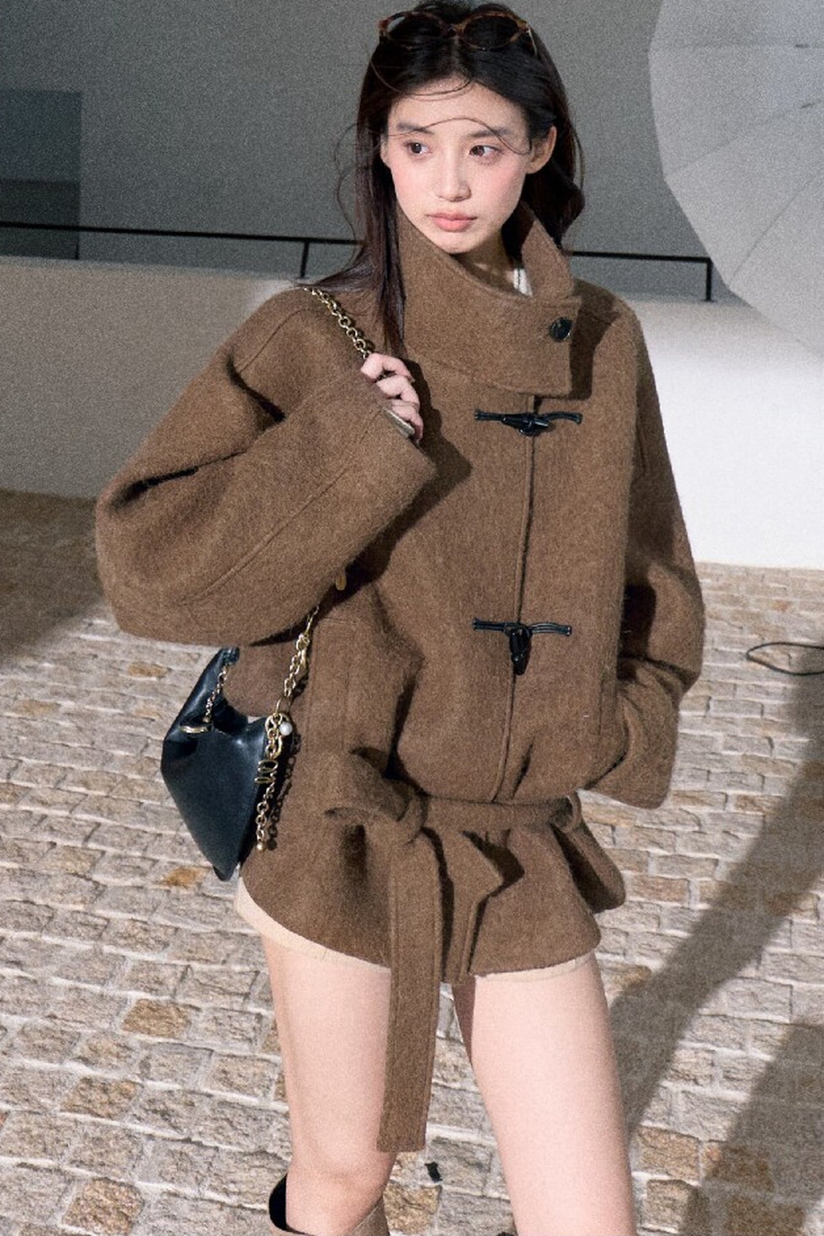 Horn Button Wool Blend Tie Coat