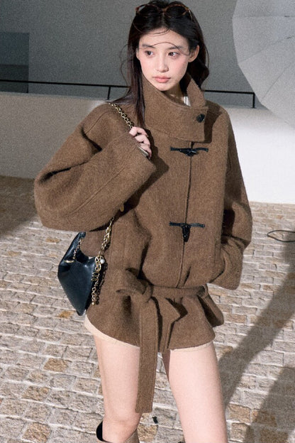 Horn Button Wool Blend Tie Coat
