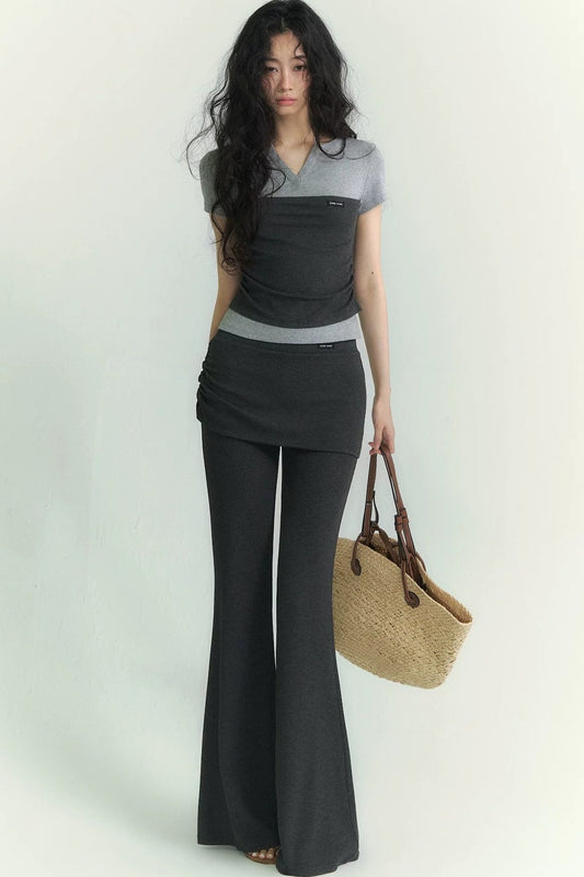 V-Neck Ruched Two-Piece Set-Up