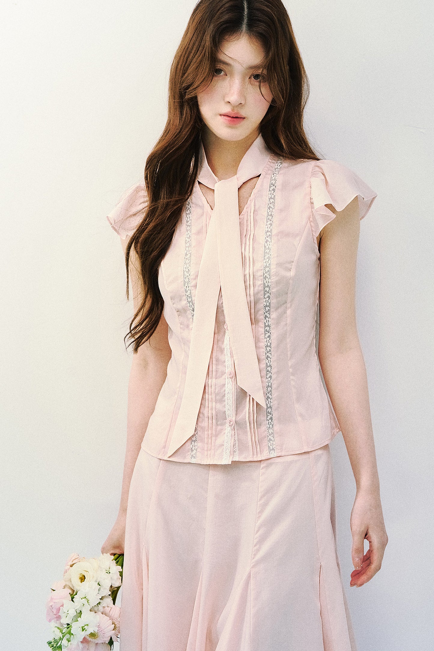 Conjunto de blusa de seda de morera bruma ligera