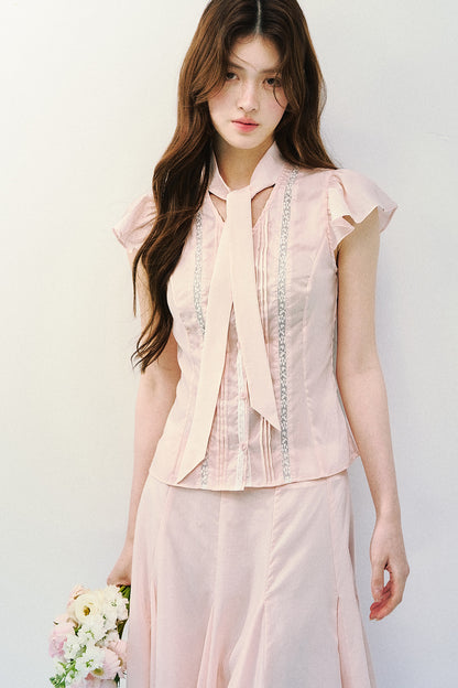 Conjunto de blusa de seda de morera bruma ligera