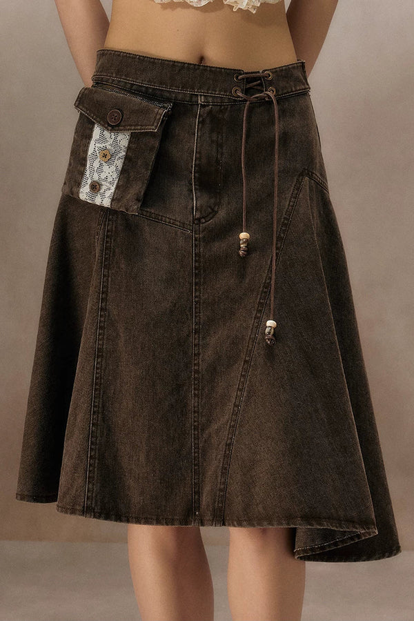 Irregular Denim A-Line Skirt