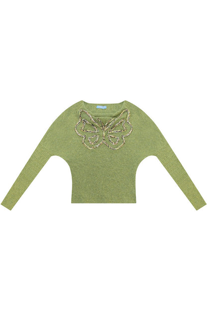 Vintage Butterfly Embroidery Knit Top