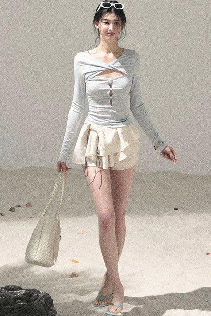 Twist-Knit Hollow-Out Top