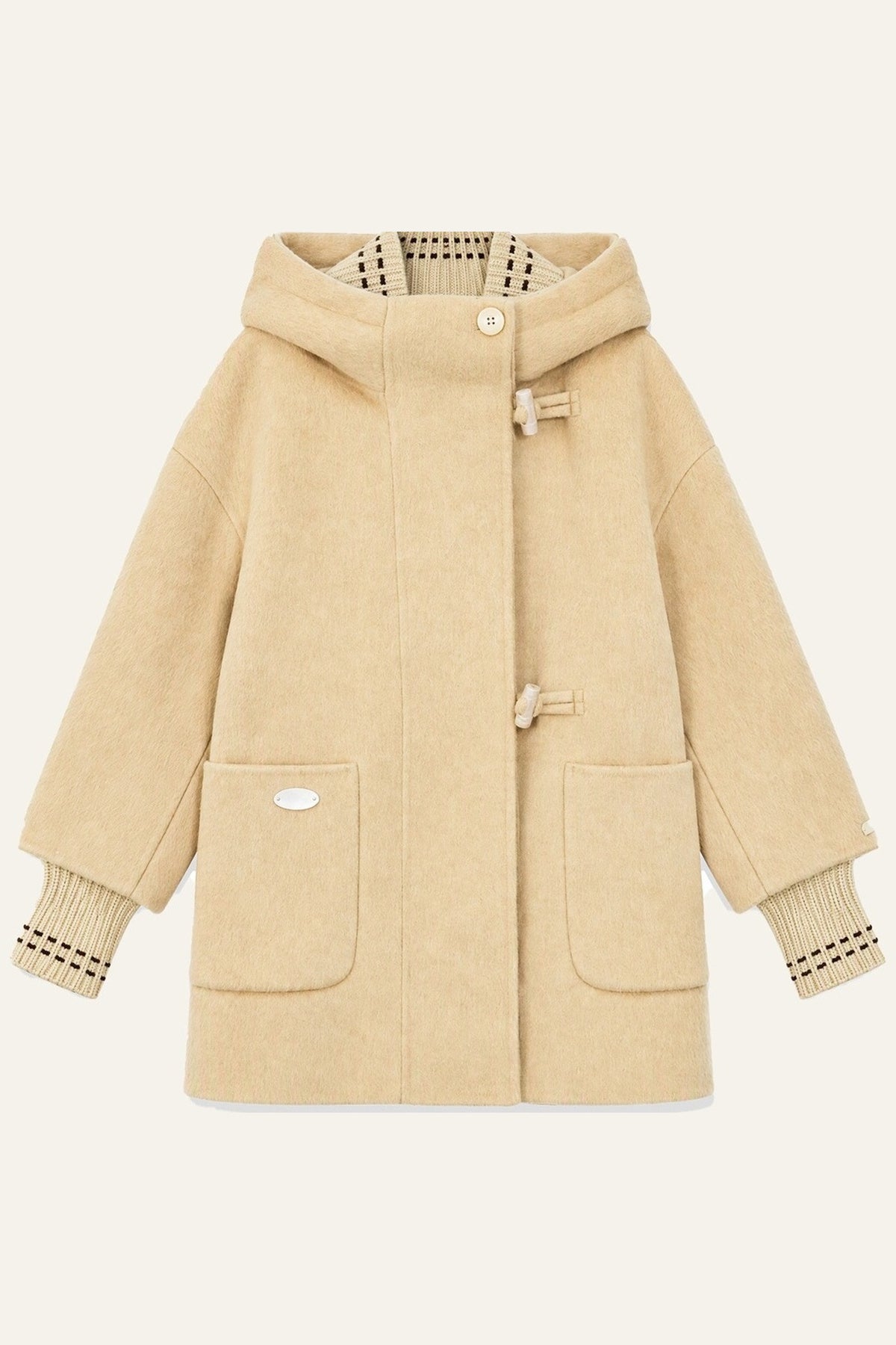 Hooded Horn Button Wool Coat