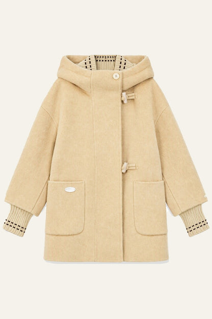 Hooded Horn Button Wool Coat