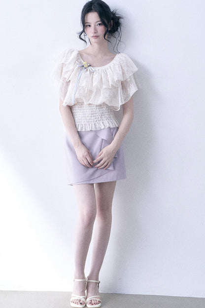 Layered Lace Ruffle Smocked Top