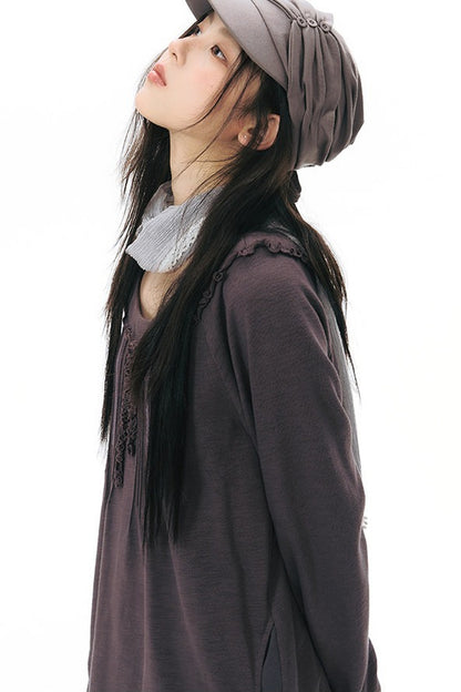 Front Chest Tuck Webbing Raglan Knit T-Shirt