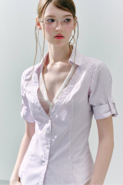 Lace Low Neck Two-Piece Blouse