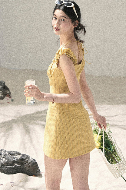 French Halter Striped Dress