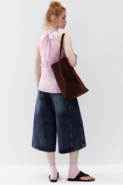 Cotton Silk Ribbon Sleeveless Halter Top